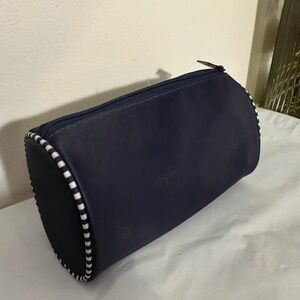 Navy Blue Cosmetic Bag with Striped Trim